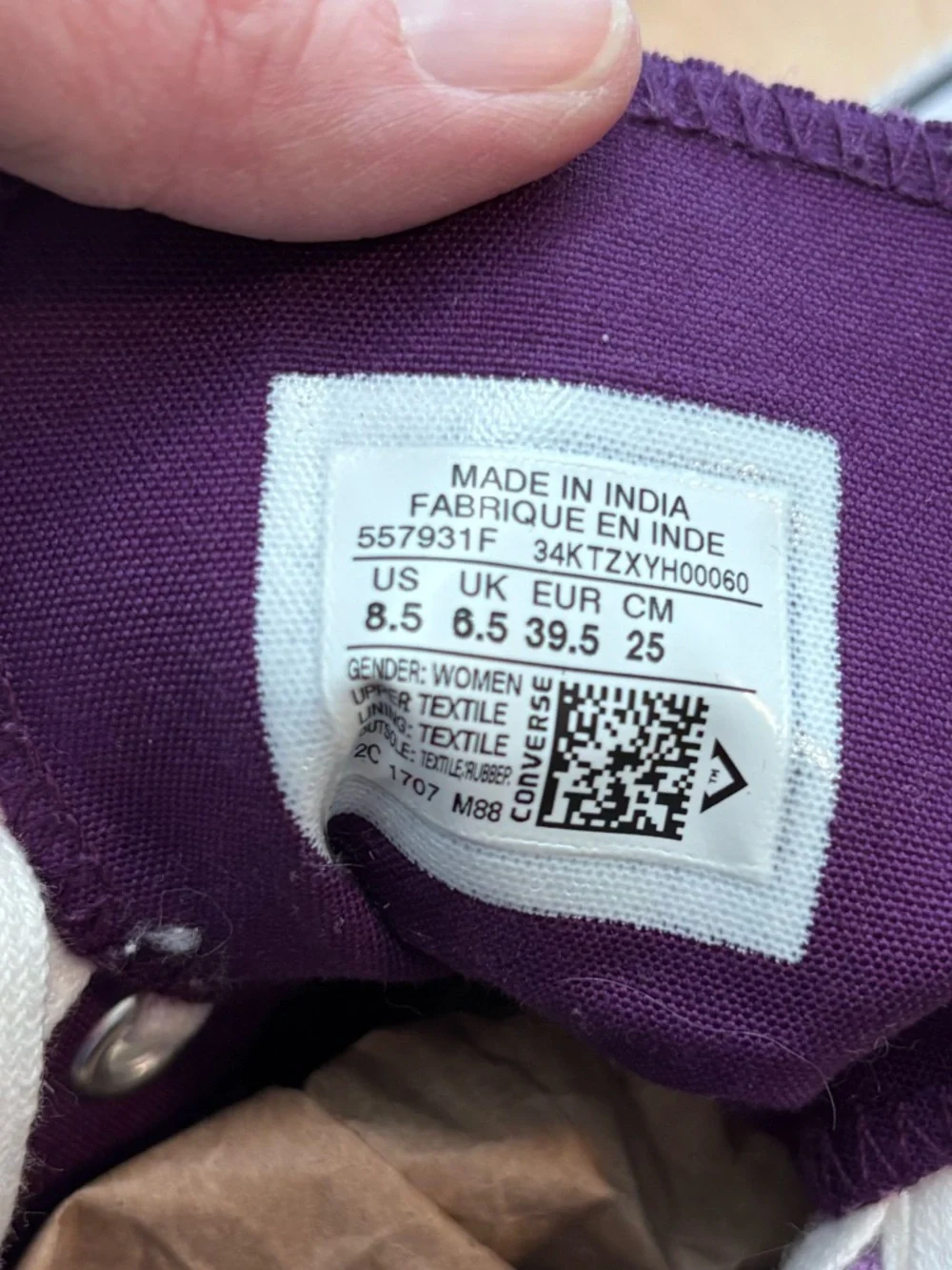 Converse Chuck Taylor All Star Purple Velvet High Top Sneakers Women’s 8.5 - Picture 8 of 8